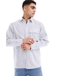 Selected Homme - Camicia oversize in popeline blu a righe
