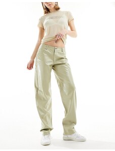 Noisy May - Pantaloni a fondo ampio color salvia chiaro in pelle sintetica-Verde
