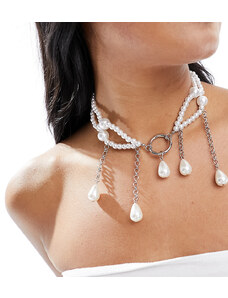 Reclaimed Vintage - Collana con perle pendenti dal design romantico-Bianco