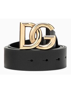 Dolce&Gabbana Cintura nera con placca DG in rutenio