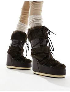 Moon Boot - Stivaletti da neve alla caviglia marroni in pelliccia sintetica-Marrone