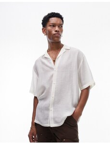 Topman - Camicia a maniche corte vestibilità comoda color crema trasparente-Neutro