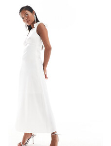 Vila Petite - Vestito lungo da sposa con spalline sottili in raso color crema-Bianco