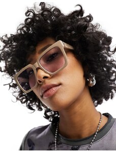 Le Specs - Trampler - Occhiali da sole squadrati crema con lenti lilla-Bianco