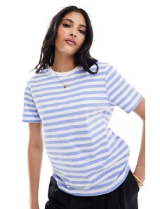 Pieces - T-shirt squadrata blu e bianca a righe larghe-Multicolore