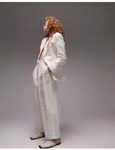 Topshop - Pantaloni effetto lino color crema in coordinato-Bianco