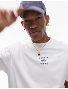 Topman - T-shirt oversize écru con stampa "Austin Texas" sul davanti e sul retro-Bianco
