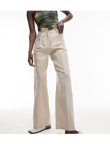Topshop Tall - Pantaloni in misto lino beige a fondo ampio in coordinato-Neutro