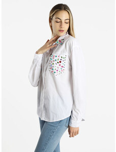 Monte Cervino Camicia Oversize Da Donna Con Pietre Colorate Applicate Classiche Bianco Taglia S/m