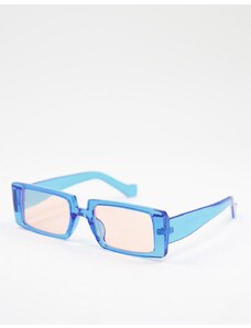 Jeepers Peepers - Occhiali da sole squadrati unisex blu con lenti rosa/rosso