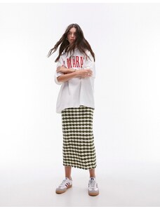 Topshop - Gonna lunga a colonna in jersey verde oliva con motivo a righe