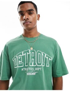 Jack & Jones - T-shirt oversize verde con stampa "Detroit"
