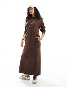 ASOS DESIGN - Vestito midi felpato marrone cioccolato con tasche