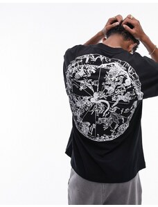 Topman - T-shirt super oversize nera con stampa di zodiaco sul davanti e sul retro-Nero