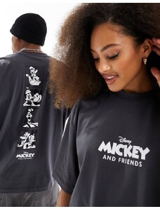 ASOS DESIGN - Disney - T-shirt unisex oversize grigio antracite con stampa "Mickey Mouse And Friends" in verticale sul retro