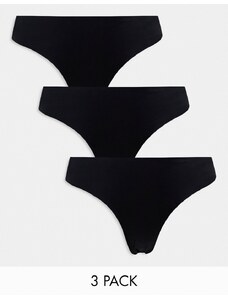 Pieces - Confezione da 3 perizomi neri senza cuciture-Nero
