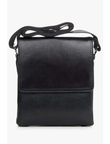 Men's Small Black Messenger Strap Bag made of Genuine Leather Estro ER00114152