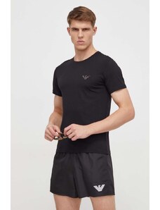 Emporio Armani Underwear t-shirt da spiaggia in cotone colore nero con applicazione