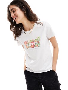Levi's - T-shirt bianca con logo batwing floreale-Bianco