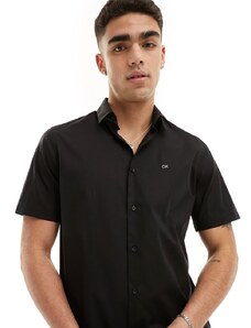 Calvin Klein - Camicia vestibilità classica a maniche corte nera elasticizzata in popeline-Nero