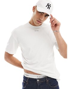 Calvin Klein - Nano - T-shirt bianca con logo micro in tessuto interlock-Bianco