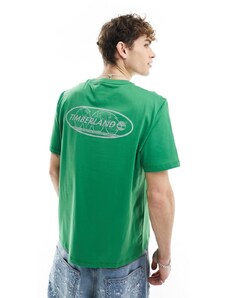 Timberland - T-shirt verde con stampa riflettente del logo sul retro