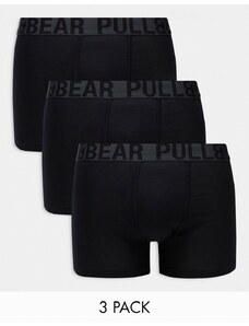 Pull&Bear - Confezione da 3 paia di boxer neri con fascia in vita con logo grigio a contrasto-Nero