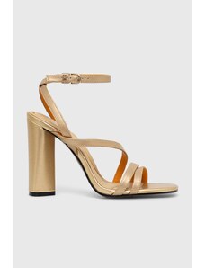Tommy Hilfiger sandali in pelle TH GOLD BLOCK HIGH HEEL colore oro FW0FW07753