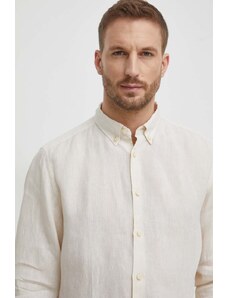 BOSS camicia di lino colore beige