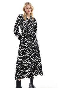 Pieces Tall - Vestito camicia midi allacciato in vita nero e bianco con stampa zebrata-Multicolore
