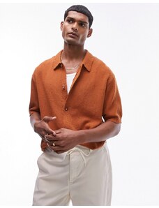 Topman - Camicia in maglia testurizzata con bottoni color ruggine-Marrone