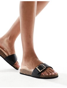 New Look Wide Fit - Sandali neri con fascia e fibbia-Nero