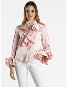 Azaka Camicia Elegante Da Donna Effetto Raso Con Perle e Strass Classiche Rosa Taglia Unica