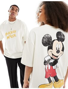 ASOS DESIGN - Disney - T-shirt unisex oversize bianco sporco con stampe "Mickey Mouse"-Neutro