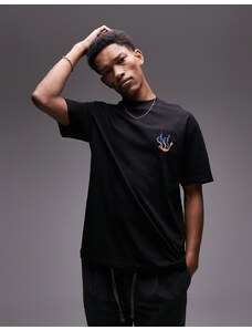 Topman - T-shirt oversize nera con ricamo di rondine-Nero