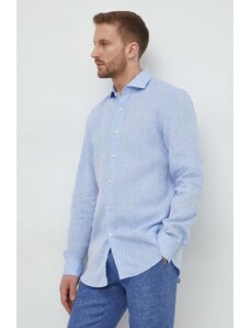 BOSS camicia di lino colore blu