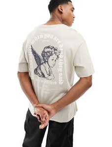 ADPT - T-shirt oversize beige con stampa di angelo sul retro-Neutro