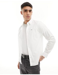 Calvin Klein - Camicia elasticizzata slim fit bianca in popeline-Bianco