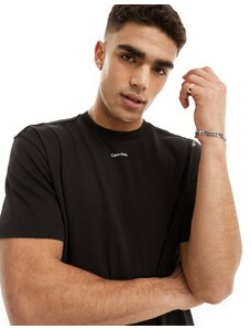 Calvin Klein - Nano - T-shirt nera con logo in tessuto interlock-Nero