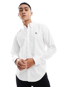 Abercrombie & Fitch - Camicia Oxford bianca con logo iconico-Bianco