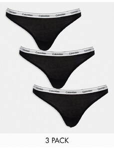 Calvin Klein - Confezione da 3 perizomi neri con logo-Nero