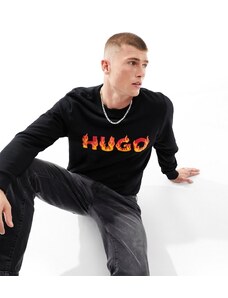 Hugo Red HUGO - Ditmo - Felpa nera con logo con fiamme-Nero