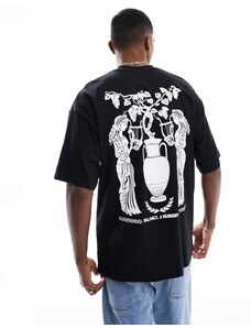 Selected Homme - T-shirt super oversize nera con stampa "Balance And Harmony" sul retro-Nero
