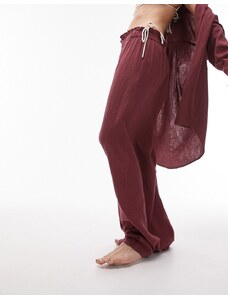 Topshop - Pantaloni da mare casual testurizzati bordeaux in coordinato-Rosso