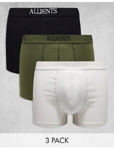 AllSaints - Confezione da 3 boxer aderenti in cotone neri, verdi e bianco sporco-Multicolore