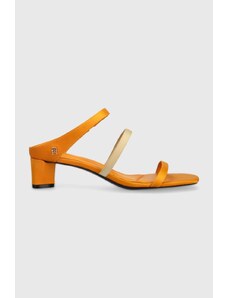 Tommy Hilfiger ciabatte slide TH STRAP SATIN MID HEEL donna colore giallo FW0FW07899