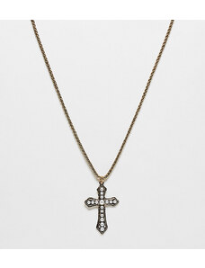 Reclaimed Vintage - Collana unisex dorata con ciondolo a croce con perle-Oro