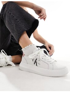 Calvin Klein Jeans - Sneakers in pelle con suola spessa cupsole e logo a monogramma-Bianco