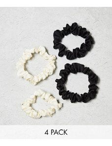 DesignB London - Confezione da 4 elastici per capelli in raso bianco e nero