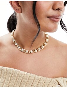 ASOS DESIGN - Collana dorata con design con perle sintetiche sospese-Oro